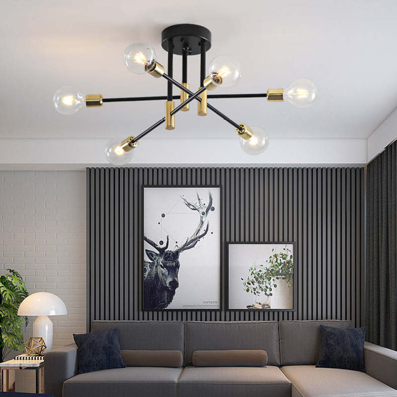 Valentina Retro Satellite Metal Ceiling Light – Black/Gold, 4/6/8 Heads