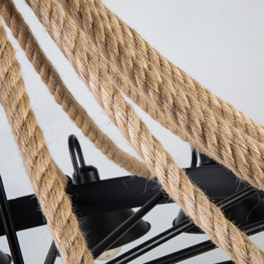 Alessio Vintage Industrial Rope Chandelier – 9/17 Lights, Black