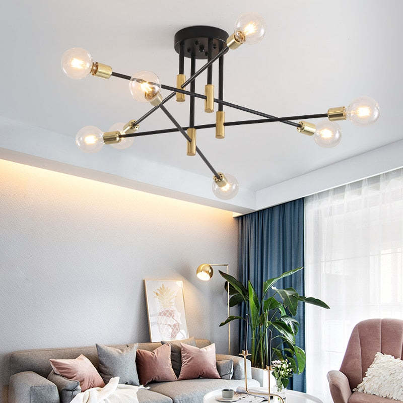 Valentina Retro Satellite Metal Ceiling Light – Black/Gold, 4/6/8 Heads