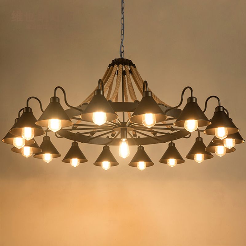 Alessio Vintage Industrial Rope Chandelier – 9/17 Lights, Black