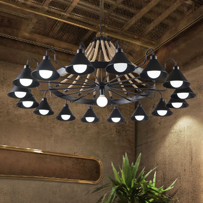 Alessio Vintage Industrial Rope Chandelier – 9/17 Lights, Black