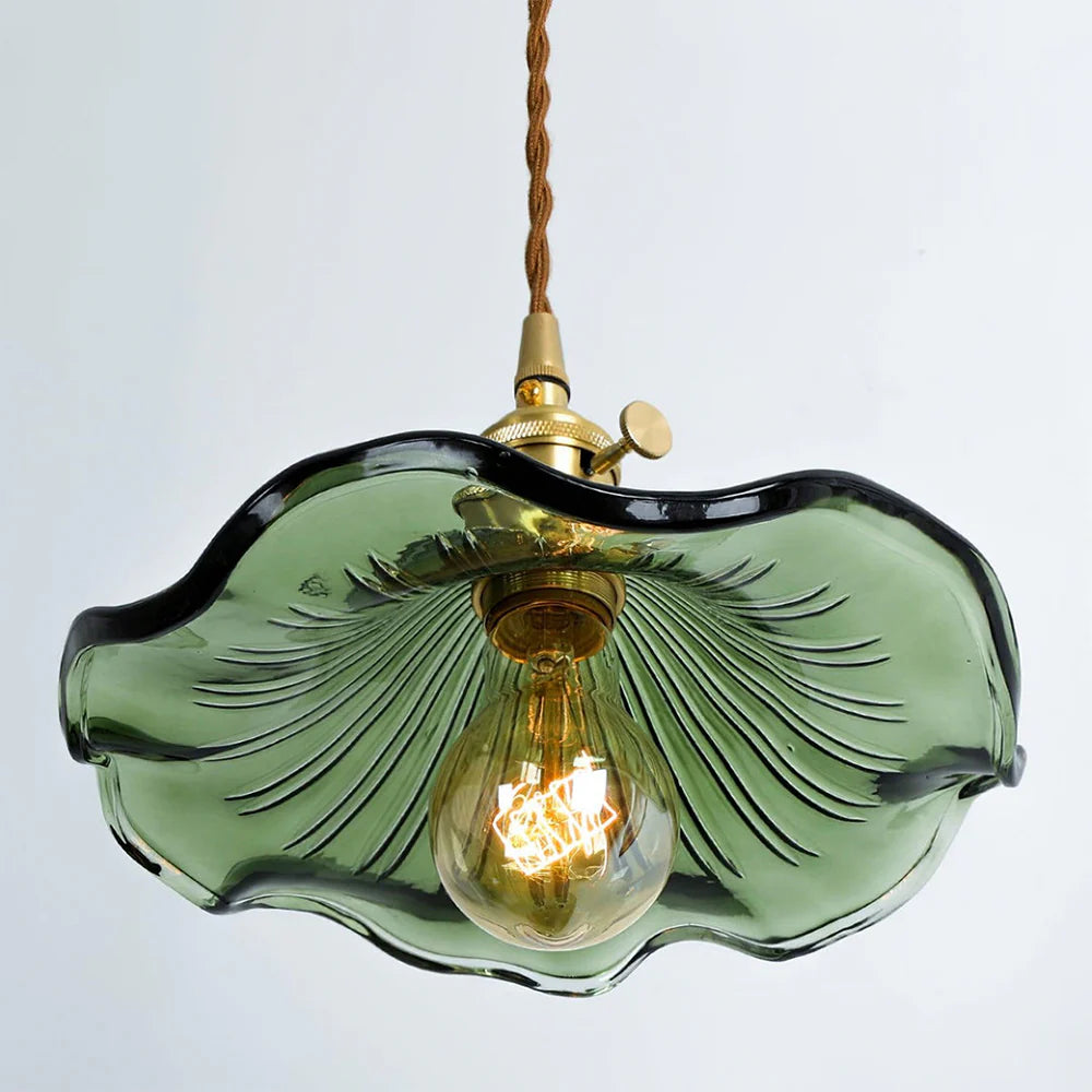 Floral Glass Pendant Light with Brass Detailing