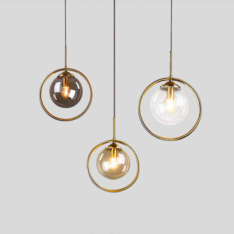 Hailie Luxury Global Glass Pendant Light – Metal Ring, LED