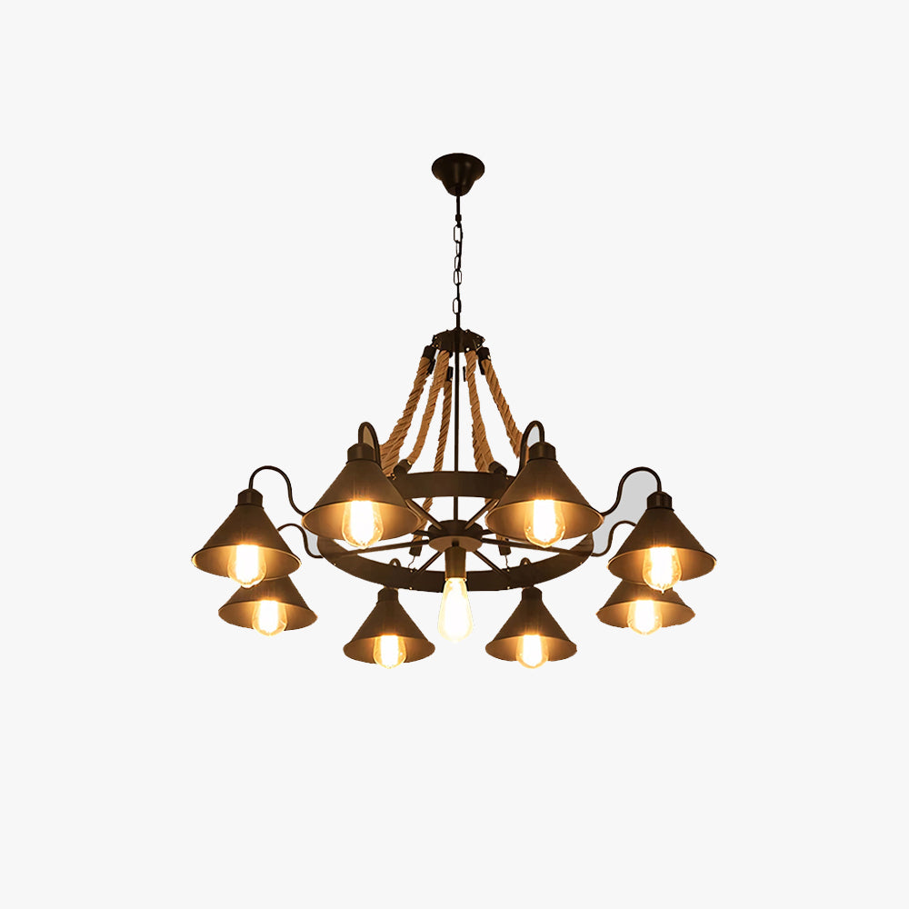 Alessio Vintage Industrial Rope Chandelier – 9/17 Lights, Black