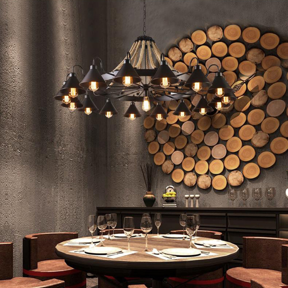 Alessio Vintage Industrial Rope Chandelier – 9/17 Lights, Black
