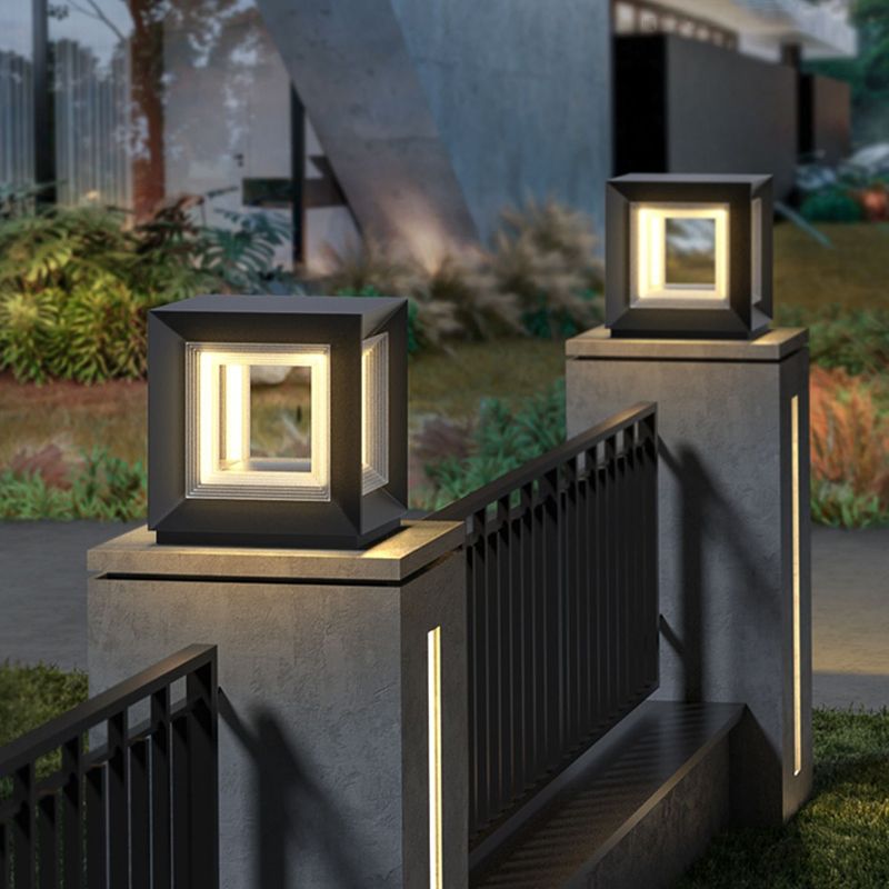 Riley LED Cube Outdoor Pillar Light – Solar/Hardwired (10-16")