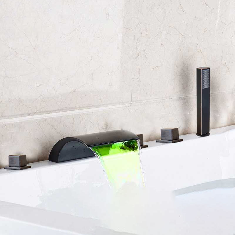 5pc Widespread Bath Tub Sink Faucet Waterfall Faucet Shower Mixer Set-Shower Faucet-Index Bath