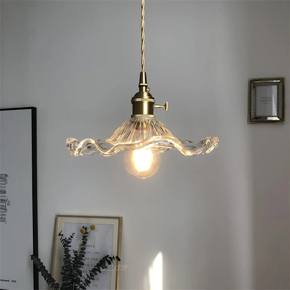 Floral Glass Pendant Light with Brass Detailing