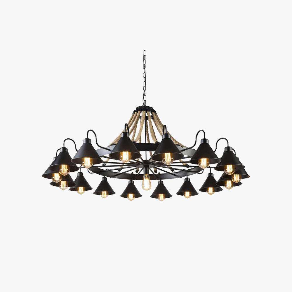 Alessio Vintage Industrial Rope Chandelier – 9/17 Lights, Black