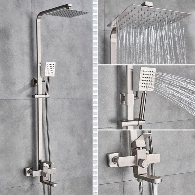 Shower Faucet - 8" Wall Mount Rainfall Shower Head With Handshower Bathtub Mixer Tap
