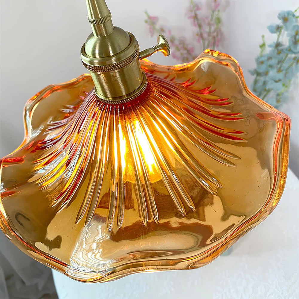 Floral Glass Pendant Light with Brass Detailing