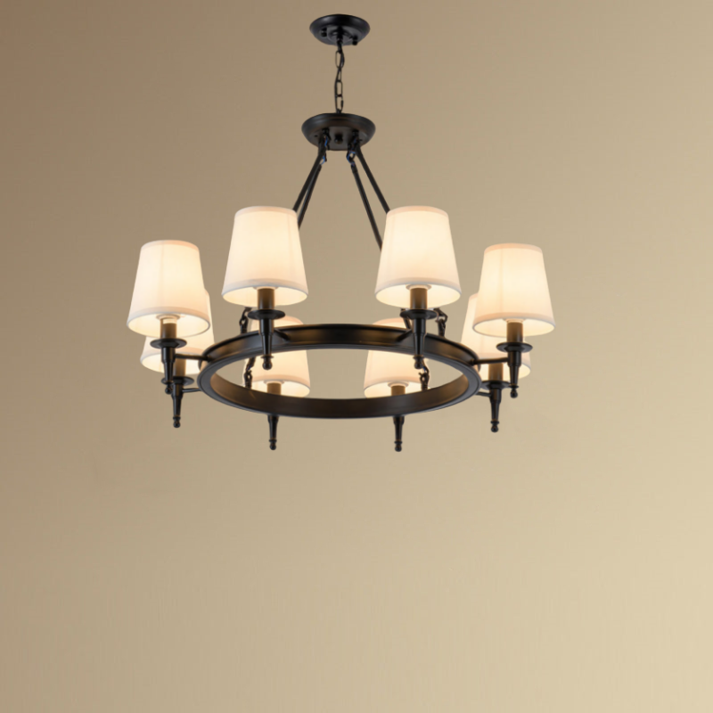 Vintage Ring Chandelier – Fabric Shade Ceiling Light