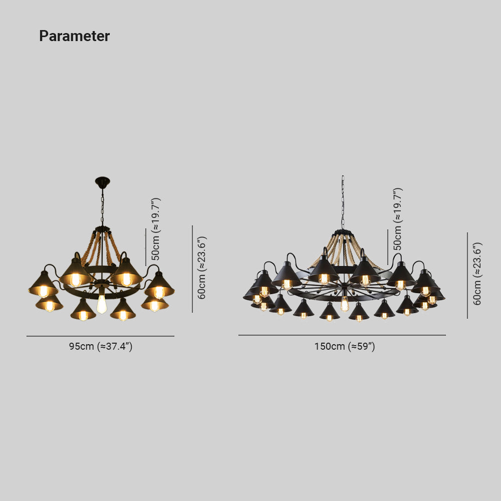 Alessio Vintage Industrial Rope Chandelier – 9/17 Lights, Black