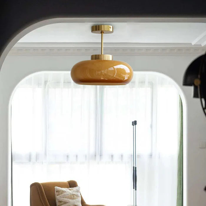 Vintage Semi-Flush Ceiling Light – 11″ Orange Dome Shade