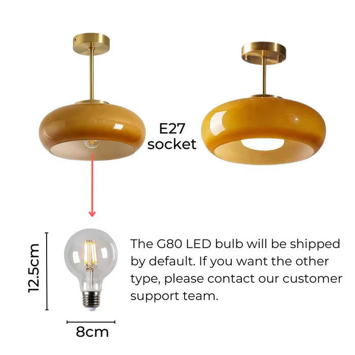 Vintage Semi-Flush Ceiling Light – 11″ Orange Dome Shade