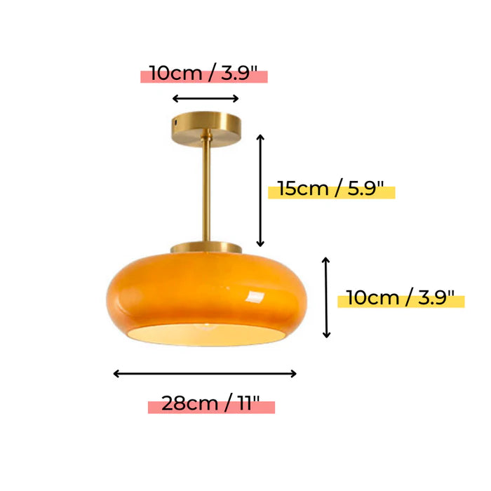 Vintage Semi-Flush Ceiling Light – 11″ Orange Dome Shade