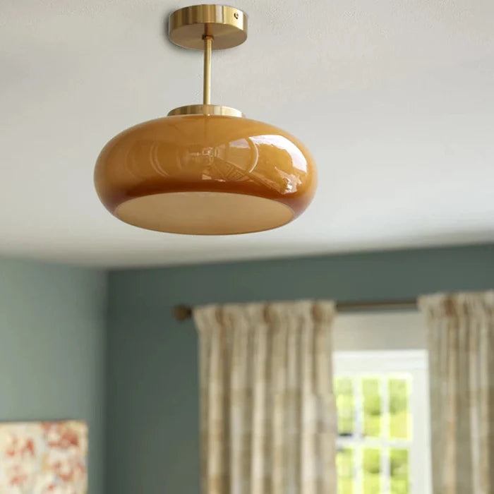 Vintage Semi-Flush Ceiling Light – 11″ Orange Dome Shade