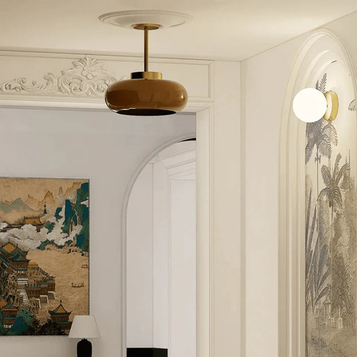 Vintage Semi-Flush Ceiling Light – 11″ Orange Dome Shade
