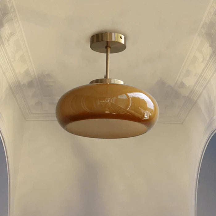 Vintage Semi-Flush Ceiling Light – 11″ Orange Dome Shade