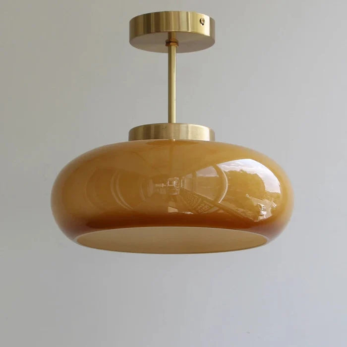 Vintage Semi-Flush Ceiling Light – 11″ Orange Dome Shade