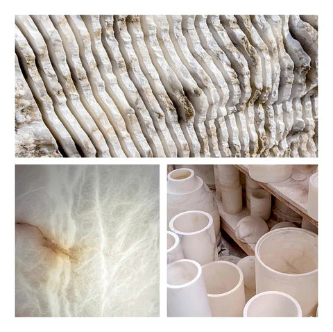 Jade Minimalist Metal & Alabaster Pendant Light – Brass Finish