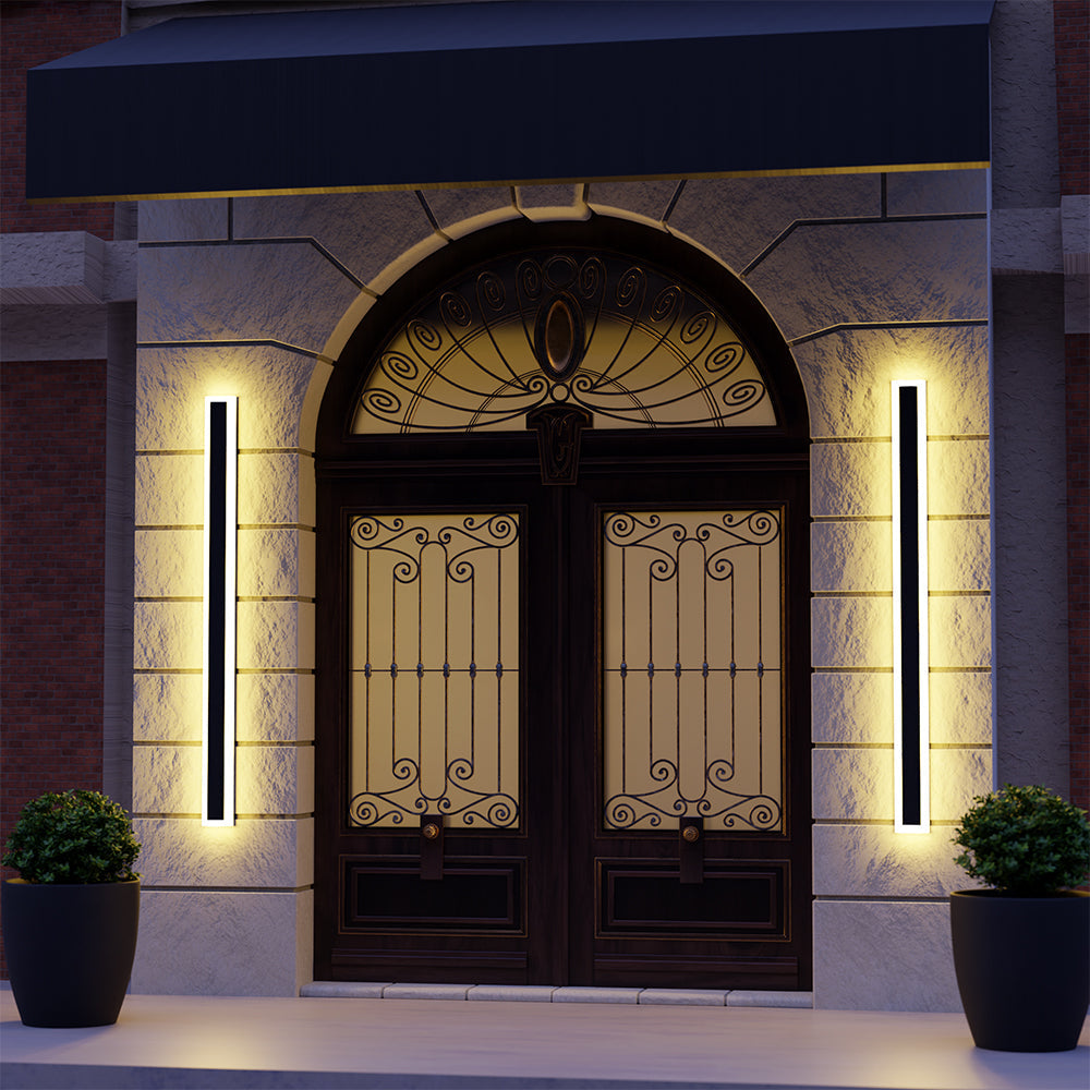 Edge Modern Outer Glow Linear Outdoor Wall Light – Dark Steel – Hale & Wynn