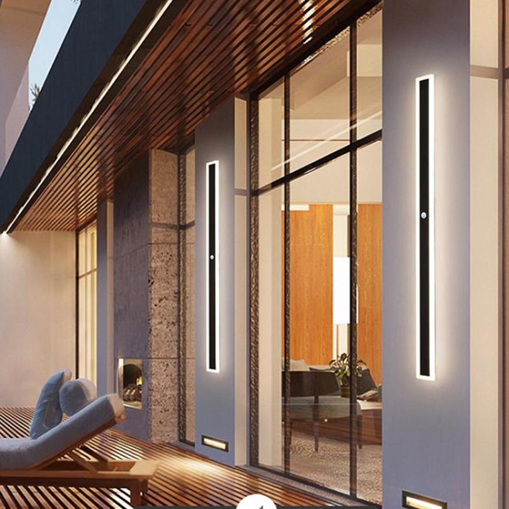 Edge Modern Outer Glow Linear Outdoor Wall Light – Dark Steel