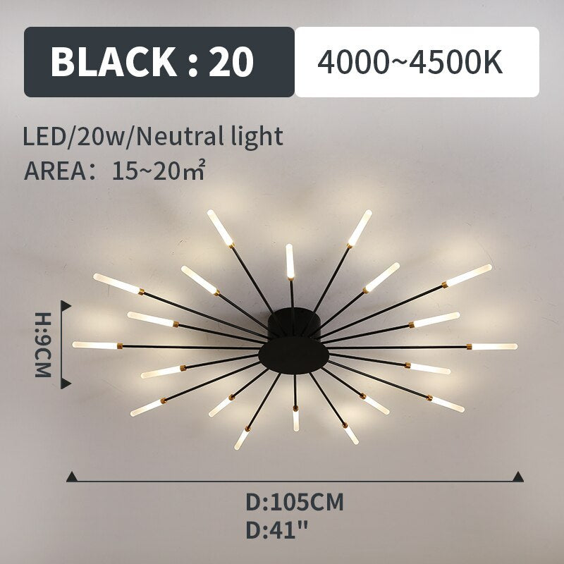 Lowry Fireworks LED Ceiling Light – Black/Gold, 12–42 Bulbs