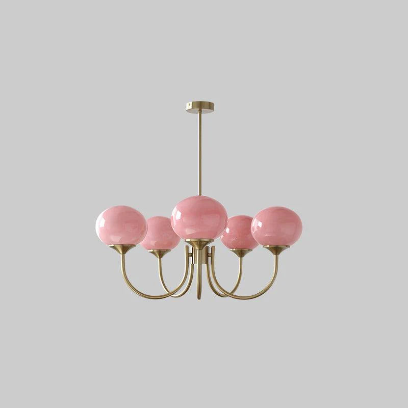 Modern Brass Ceiling Light with Pink Glass Shades