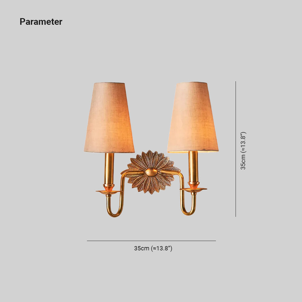 Alessio Vintage Brass Wall Light – Fabric Shade, E14 LED, 13.8"