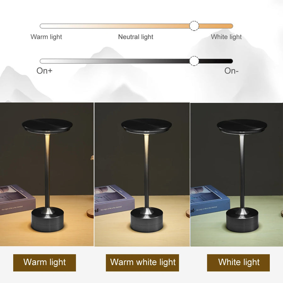 Metal Touch Lamp – Portable, Rechargeable, 3 Light Settings