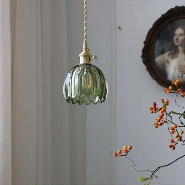 Japanese Retro Glass Pendant with Floral Design | Elegant Traditional Lighting