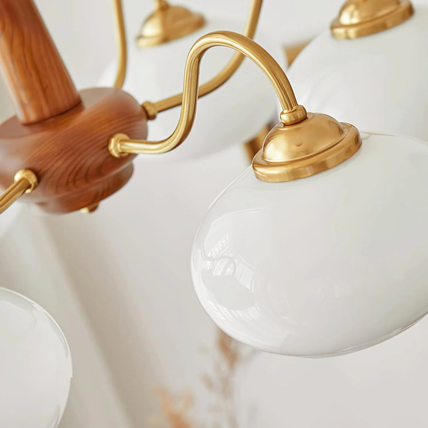 Valentina Vintage Wood & Glass Chandelier – Brass & Walnut Finish