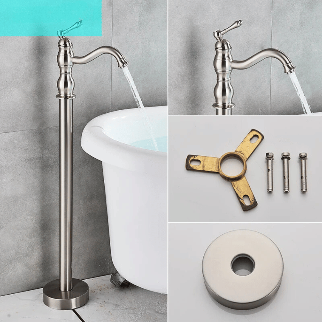 Antique Brass Floor Standing Bathtub Shower Faucet Single Handle Tap-Shower Faucet-Index Bath-Brushed Nickel-Index Bath