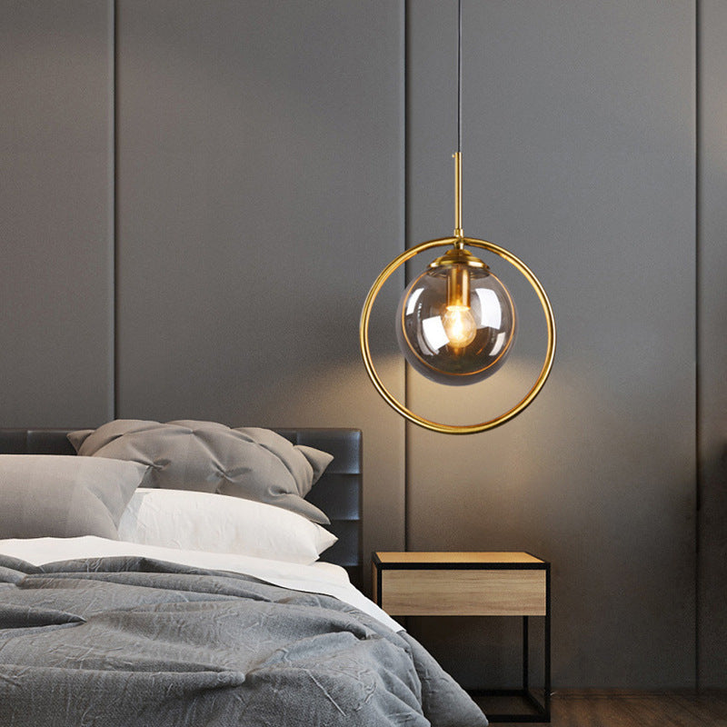 Hailie Luxury Global Glass Pendant Light – Metal Ring, LED