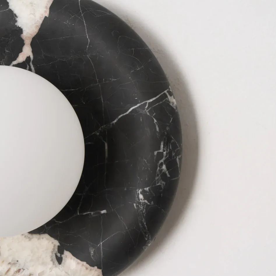 Elif Modern Round Marble Wall Light – White, Green, Wood