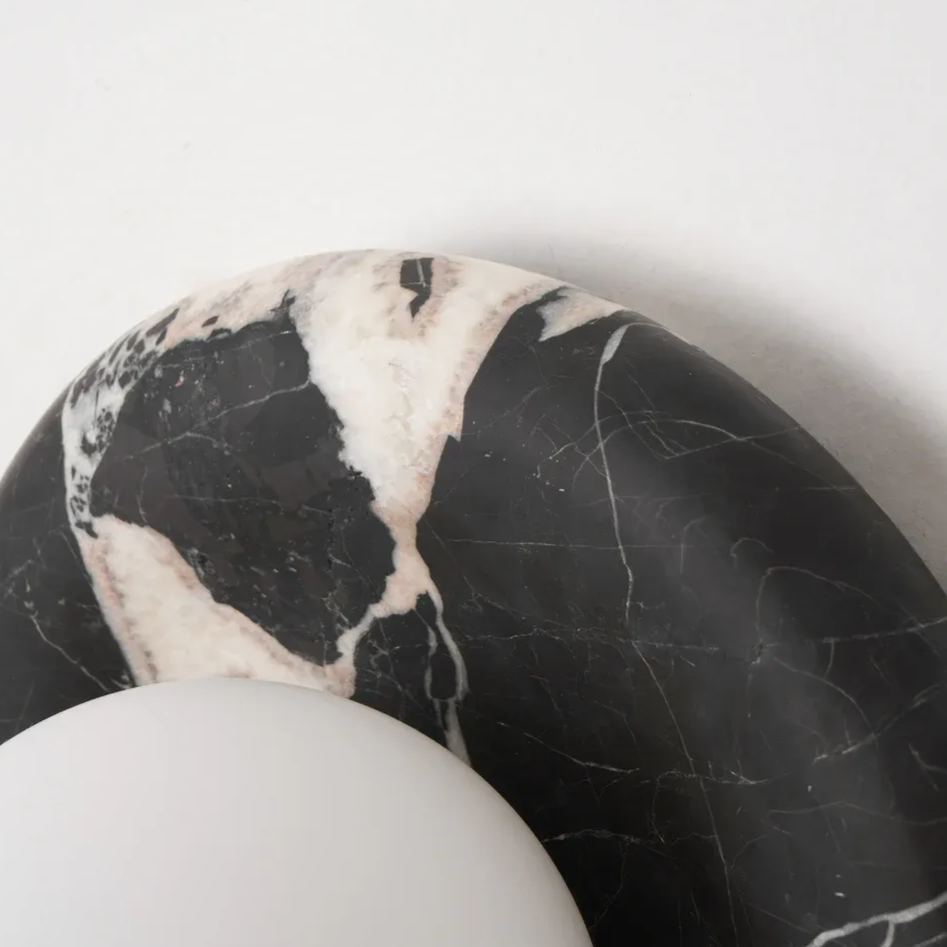 Elif Modern Round Marble Wall Light – White, Green, Wood