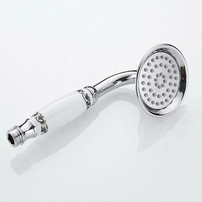 Vintage Round Brass and Porcelain Single Handheld Shower Head Spray-Rain Shower Heads-Index Bath-1-Index Bath