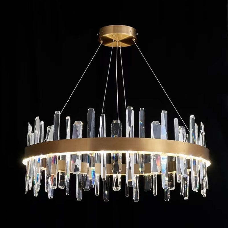 Modern Crystal Chandelier – LED Gold Plated, Adjustable Pendant