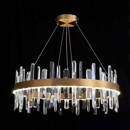 Modern Crystal Chandelier – LED Gold Plated, Adjustable Pendant