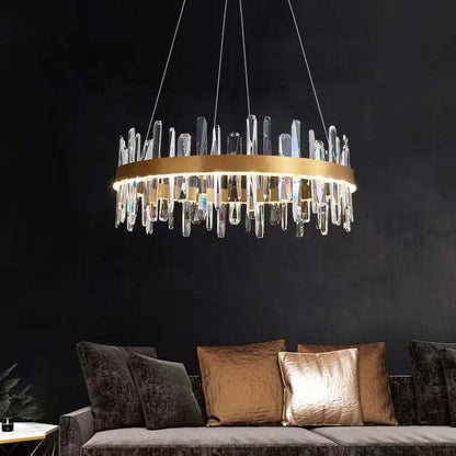 Modern Crystal Chandelier – LED Gold Plated, Adjustable Pendant