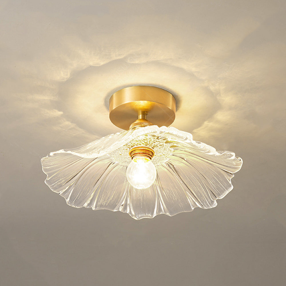 Carins Art Deco Flower Glass Flush Mount Ceiling Light – Clear/Green