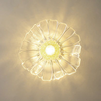 Carins Art Deco Flower Glass Flush Mount Ceiling Light – Clear/Green