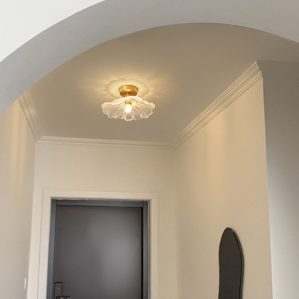Carins Art Deco Flower Glass Flush Mount Ceiling Light – Clear/Green