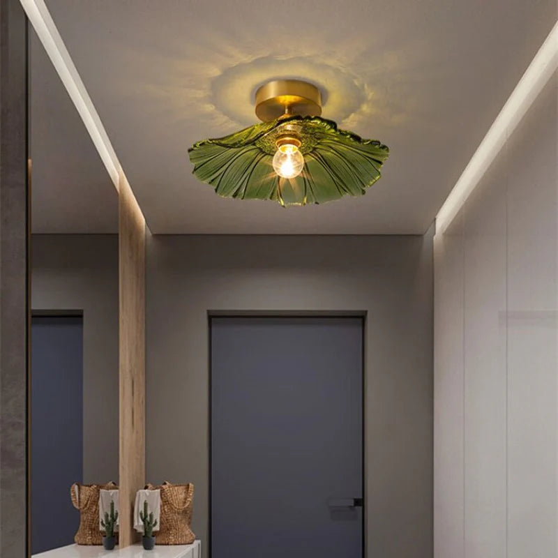 Carins Art Deco Flower Glass Flush Mount Ceiling Light – Clear/Green