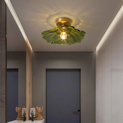 Carins Art Deco Flower Glass Flush Mount Ceiling Light – Clear/Green