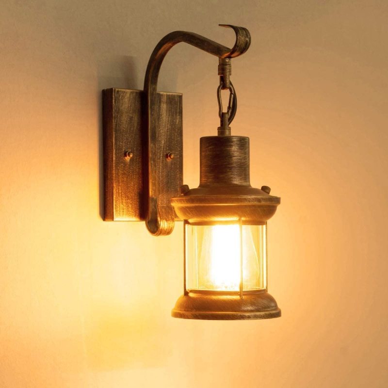 Country Industrial Retro Wall Lamp – Glass Shade, E27 Socket