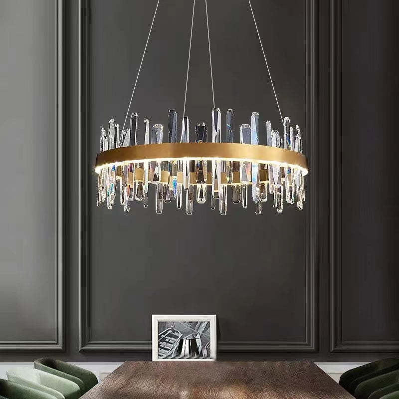Modern Crystal Chandelier – LED Gold Plated, Adjustable Pendant