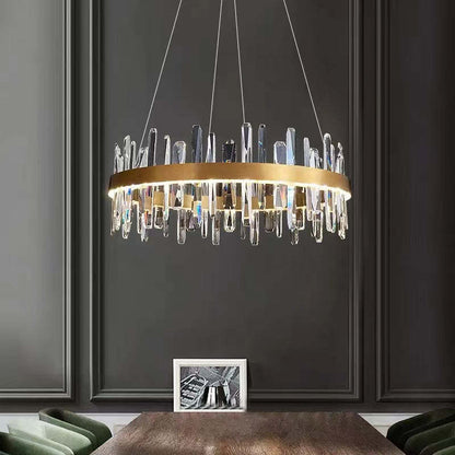 Modern Crystal Chandelier – LED Gold Plated, Adjustable Pendant
