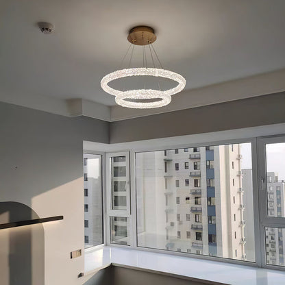 Kristy Art Deco Crystal Ring Chandelier – 1/2/3 Ring, LED, Metal